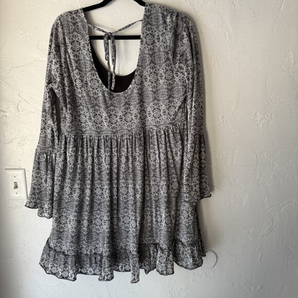 Sea Gypsies Dress Womens Medium‎ Long Sleeve Boho Mini Ruffle Hem Tie Back - Picture 4 of 10